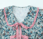 Women's Doll Collar Bow Print Top Contrast Color Casual Trousers Suit