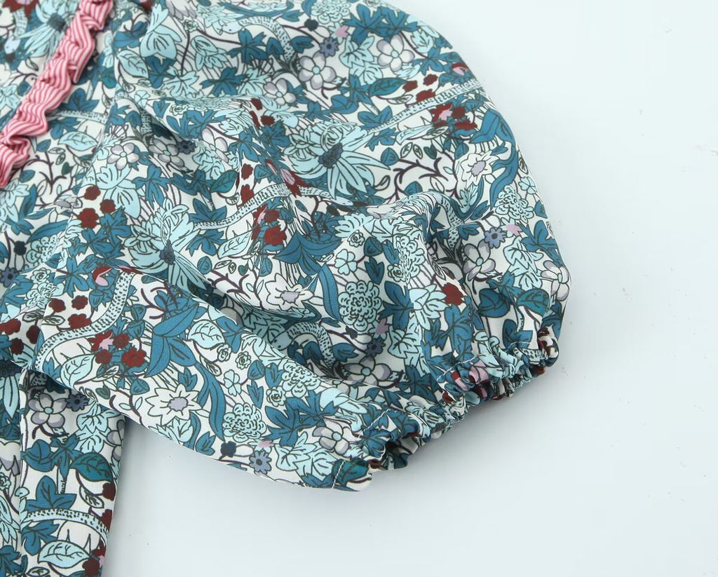 Women's Doll Collar Bow Print Top Contrast Color Casual Trousers Suit