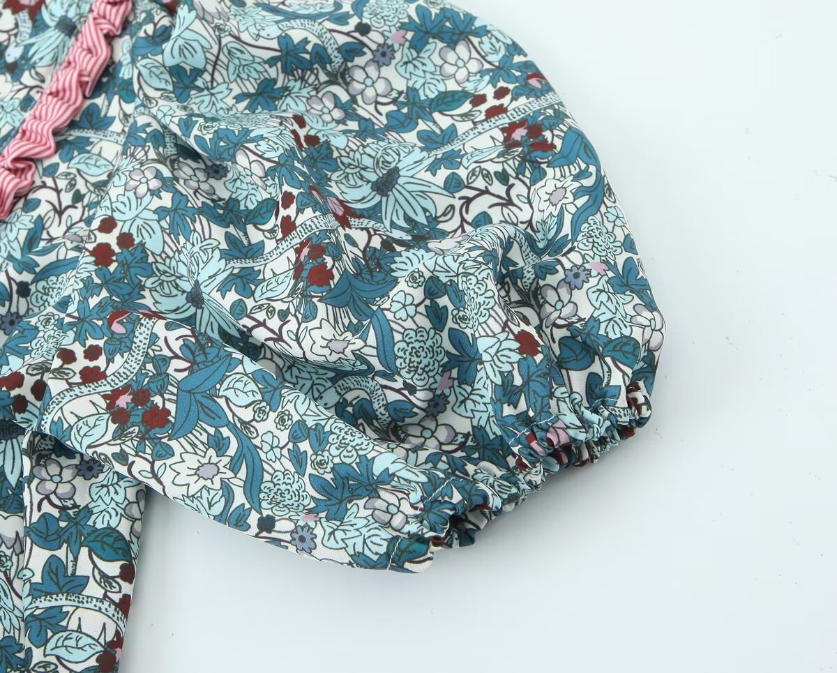 Women's Doll Collar Bow Print Top Contrast Color Casual Trousers Suit