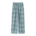Women's Doll Collar Bow Print Top Contrast Color Casual Trousers Suit