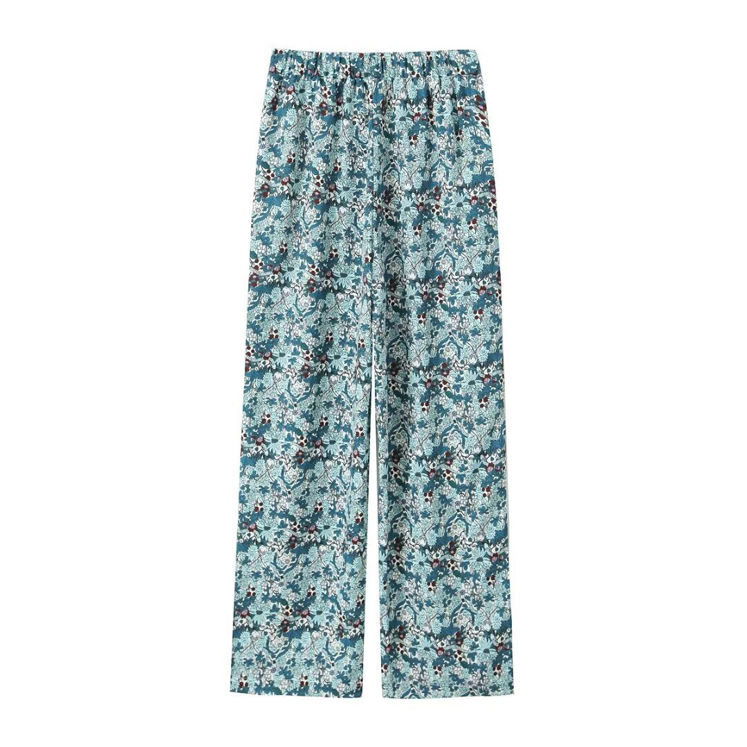 Women's Doll Collar Bow Print Top Contrast Color Casual Trousers Suit