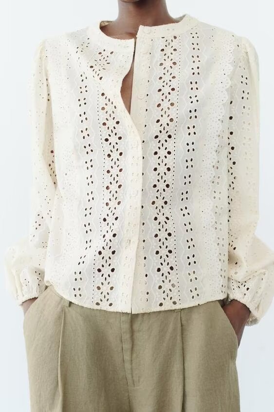 Women's Hollow Out Cutout Embroidered Shirt