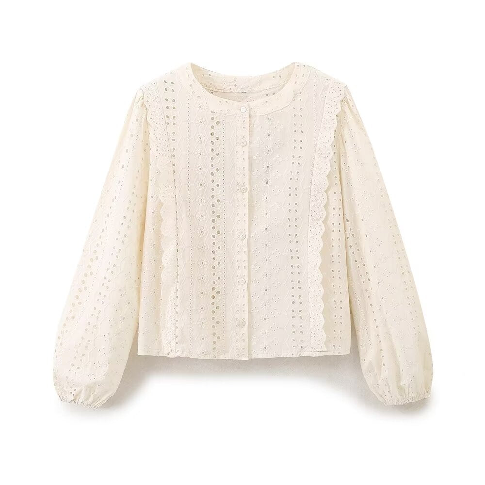 Women's Hollow Out Cutout Embroidered Shirt