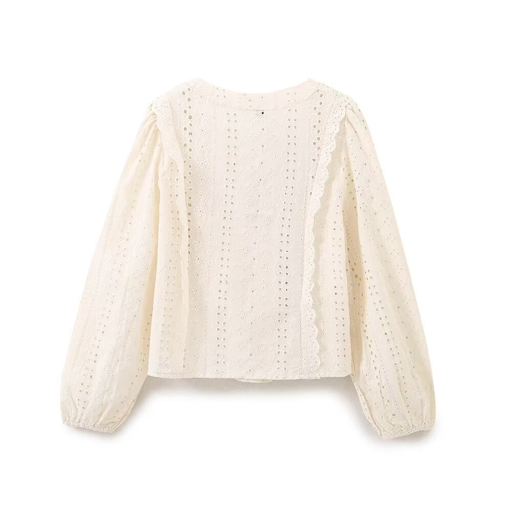 Women's Hollow Out Cutout Embroidered Shirt
