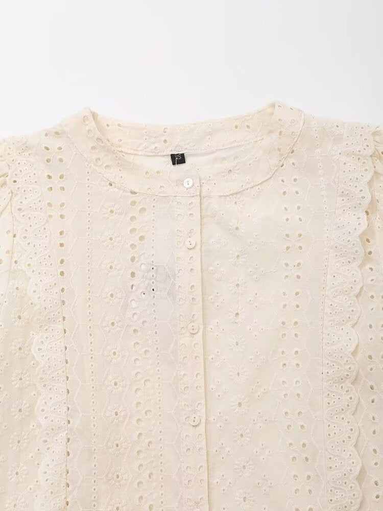 Women's Hollow Out Cutout Embroidered Shirt