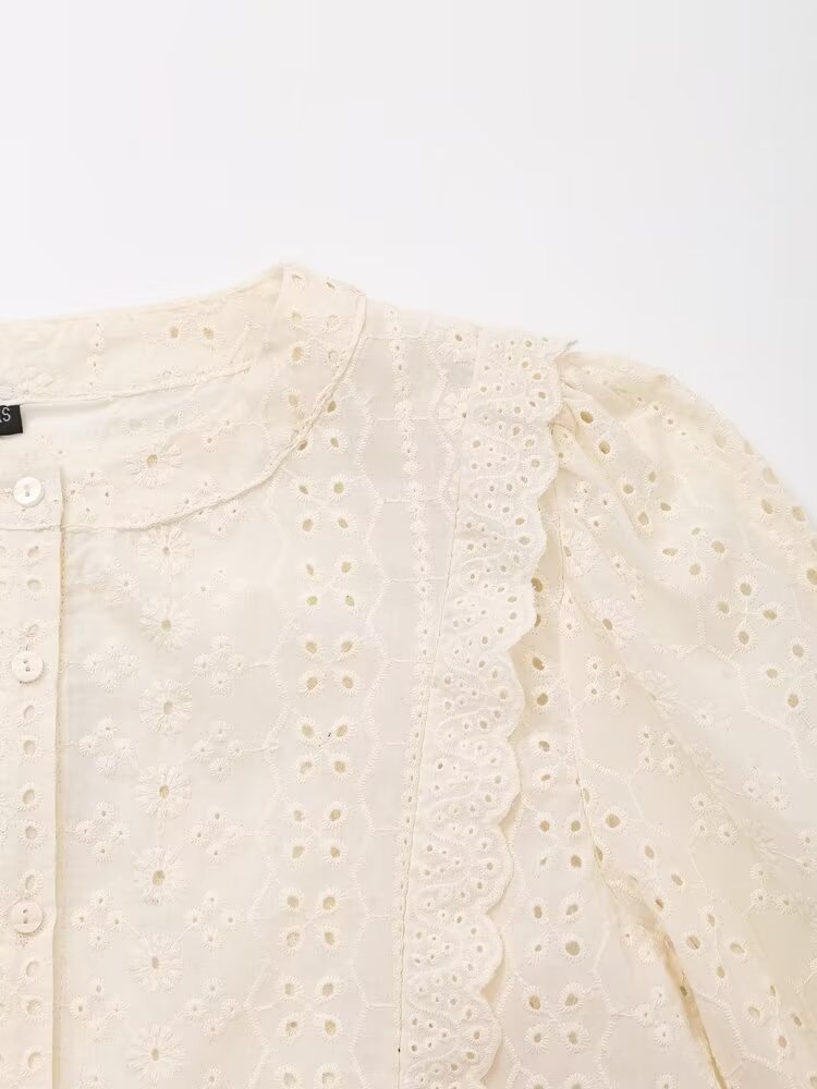 Women's Hollow Out Cutout Embroidered Shirt