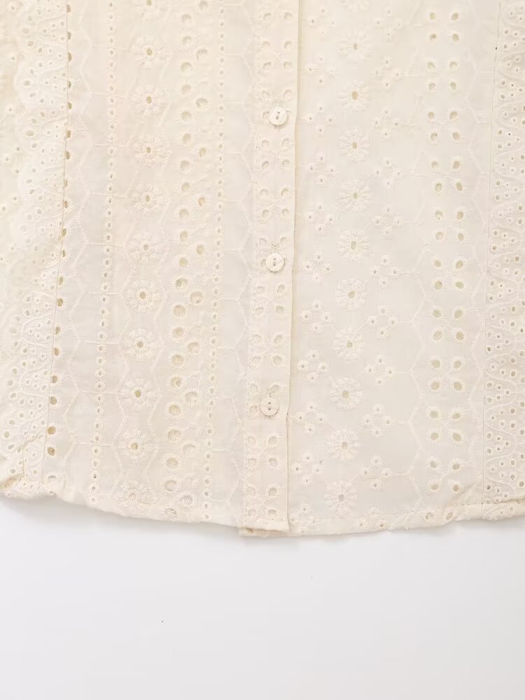 Women's Hollow Out Cutout Embroidered Shirt