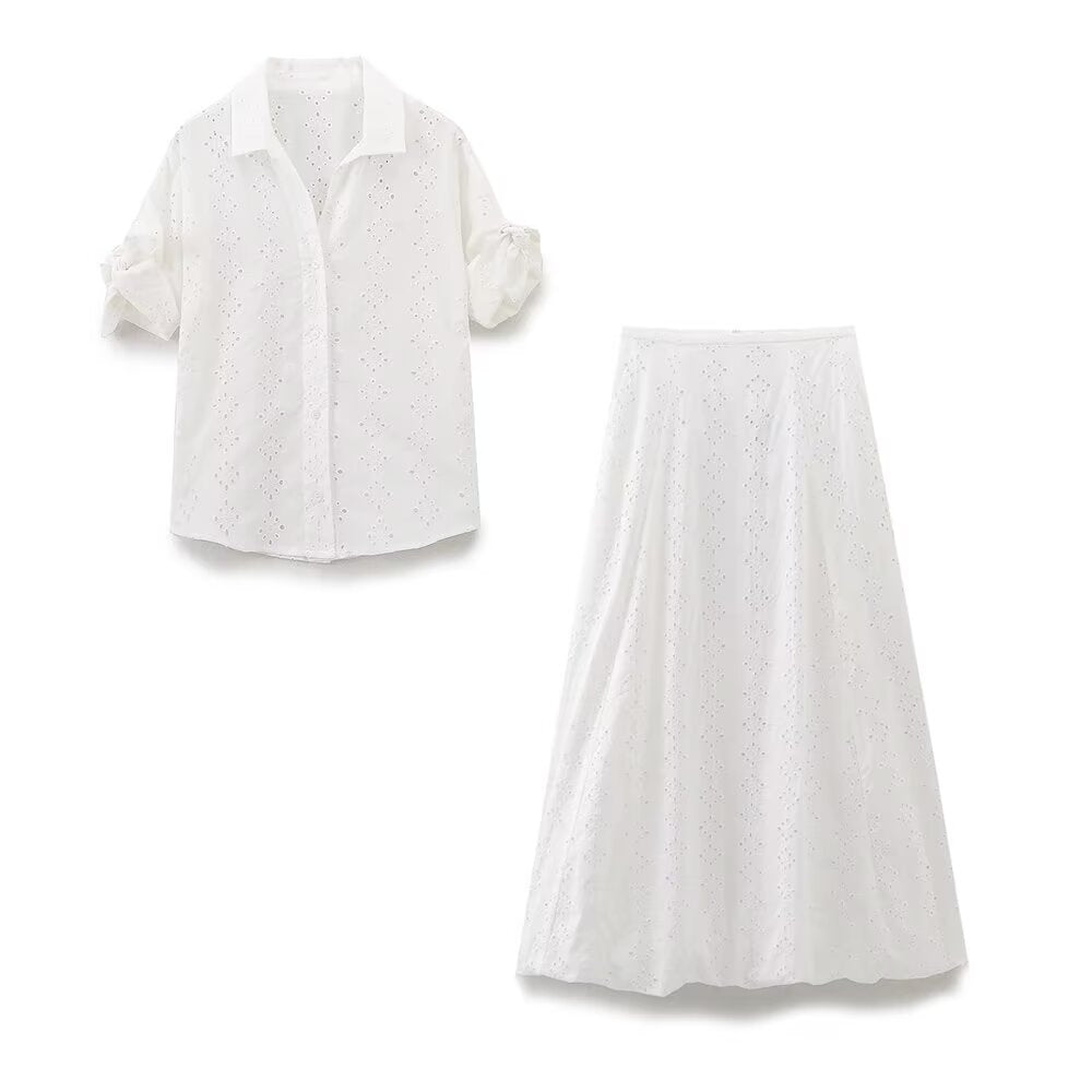 Women's Embroidered Shirt & Skirt Two-Piece Set