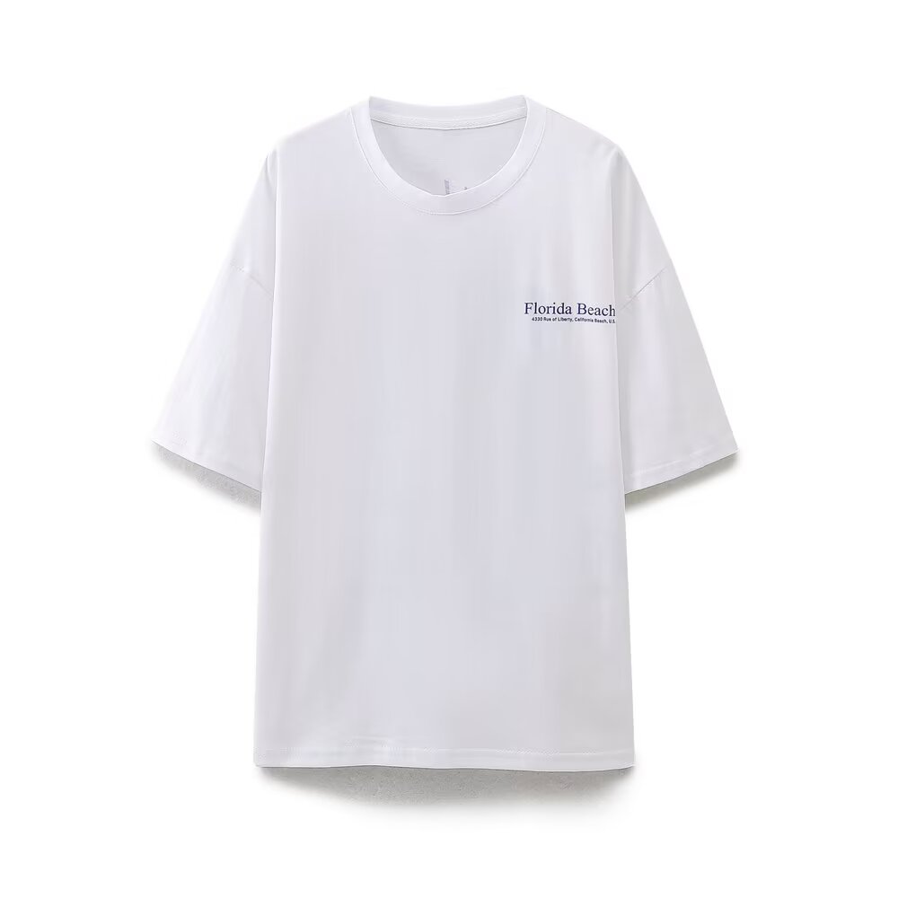 Women's Simple Casual All Match Round Neck Pullover Short Sleeve Printed Cotton T Shirt