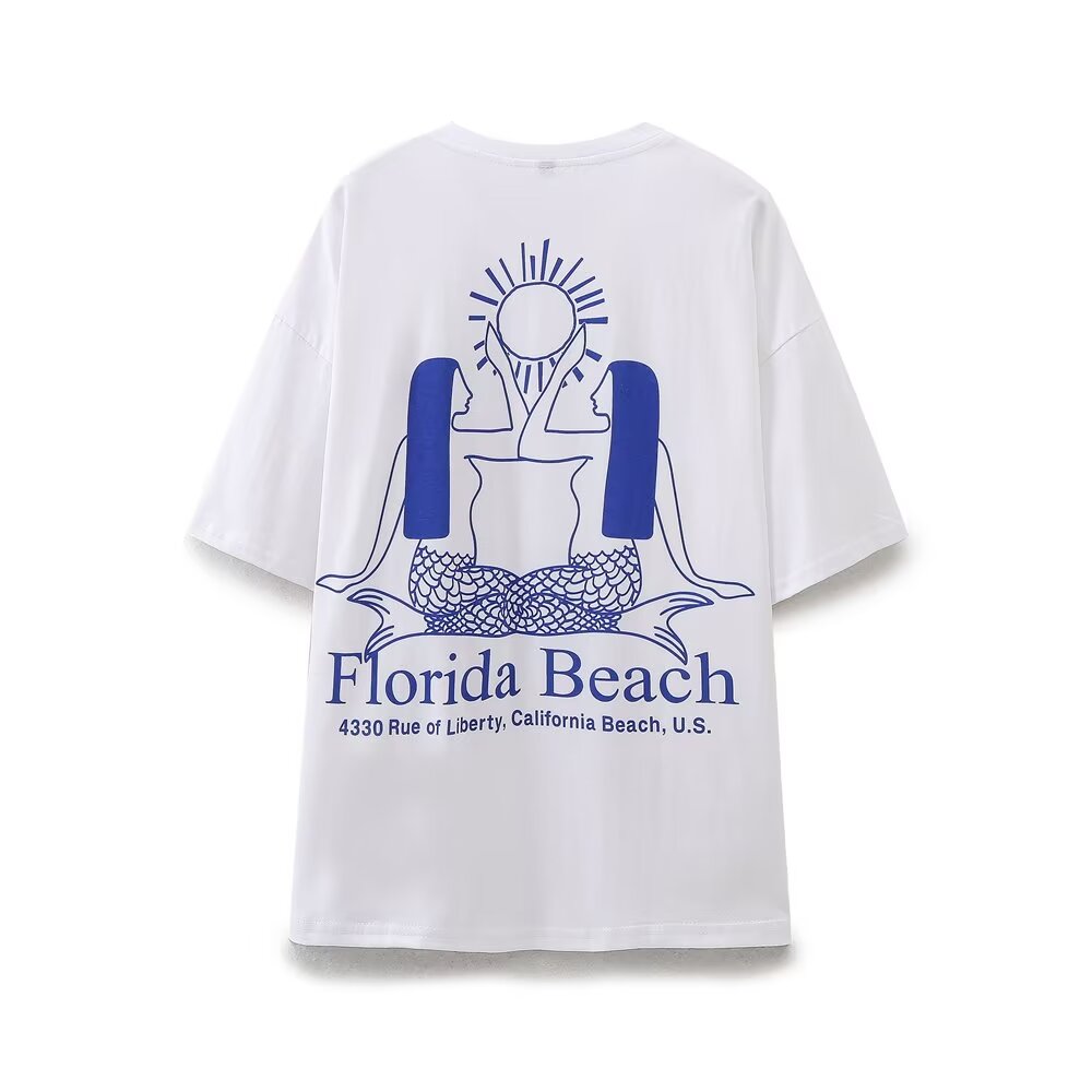 Women's Simple Casual All Match Round Neck Pullover Short Sleeve Printed Cotton T Shirt