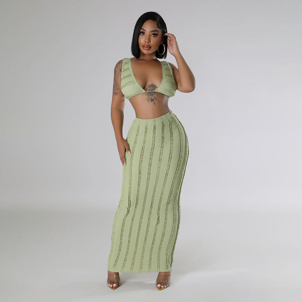 Women's Lace Backless Sleeveless Two-Piece Skirt Set