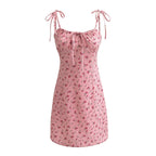Rose Lace-Up Sleeveless Waist Floral Holiday Dress
