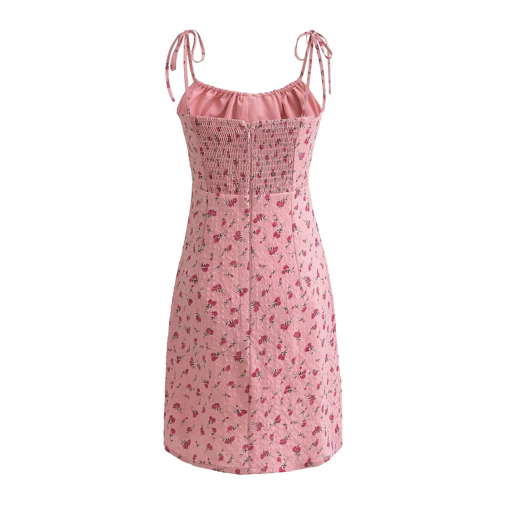 Rose Lace-Up Sleeveless Waist Floral Holiday Dress