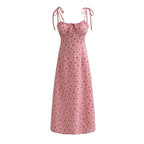 Women's French Sweet Rose Floral Neckline Lace Up Dress