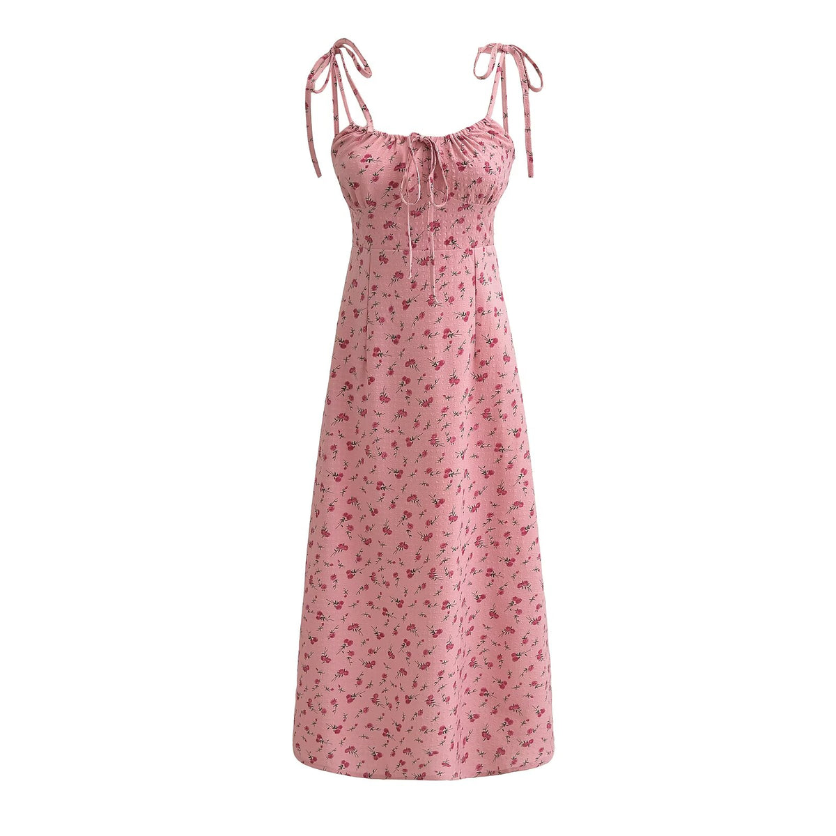 Women's French Sweet Rose Floral Neckline Lace Up Dress