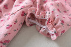 Pink Rose Print Puff-Sleeve Dress
