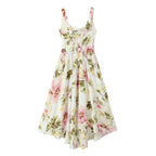 French Vintage Print Lace-Up Midi Dress