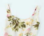 French Vintage Print Lace-Up Midi Dress