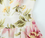 French Vintage Print Lace-Up Midi Dress