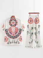 Women's Summer Printing Positioning Shirt Printing Loose Casual Trousers Set