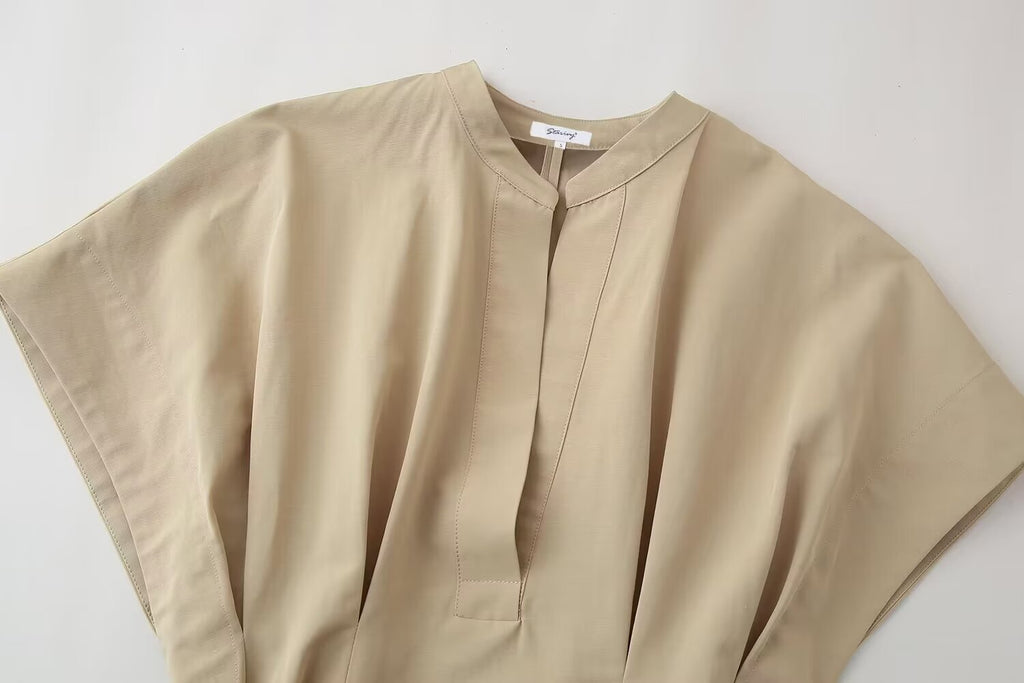 Belted High-Collar Pleated Mini Dress