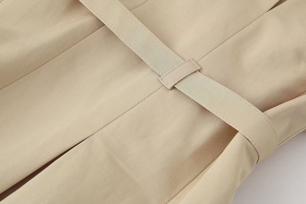 Belted High-Collar Pleated Mini Dress
