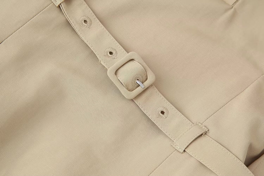 Belted High-Collar Pleated Mini Dress