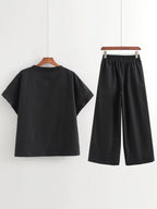 Women's Spring Clothing Vintage Embroidery Black Dress Embroidery Pant Sets