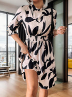 Women's Belted Printed Crew-Neck Mini Dress