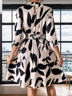 Women's Belted Printed Crew-Neck Mini Dress