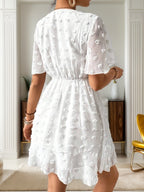 Women's Textured V Neck Short Sleeve A Line Dress