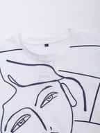 Women's Autumn Women Cotton Loose Top Round Neck Short Sleeve Girl Embroidery Pattern T Shirt
