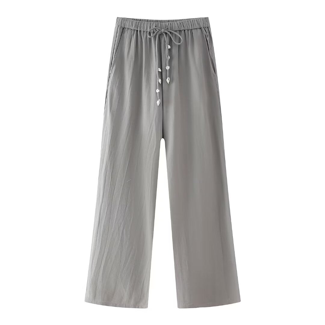 Summer Shell Decoration Top Shell Decoration Wide Leg Drawstring Trousers Suit
