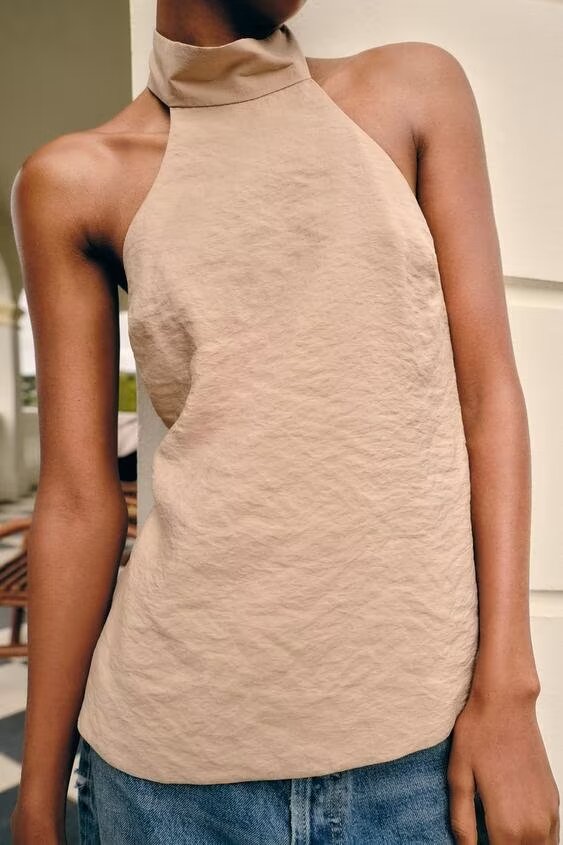 Women's Street Backless Hanging Collar Top