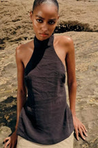 Women's Street Backless Hanging Collar Top