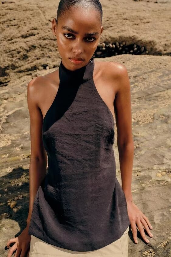 Women's Street Backless Hanging Collar Top