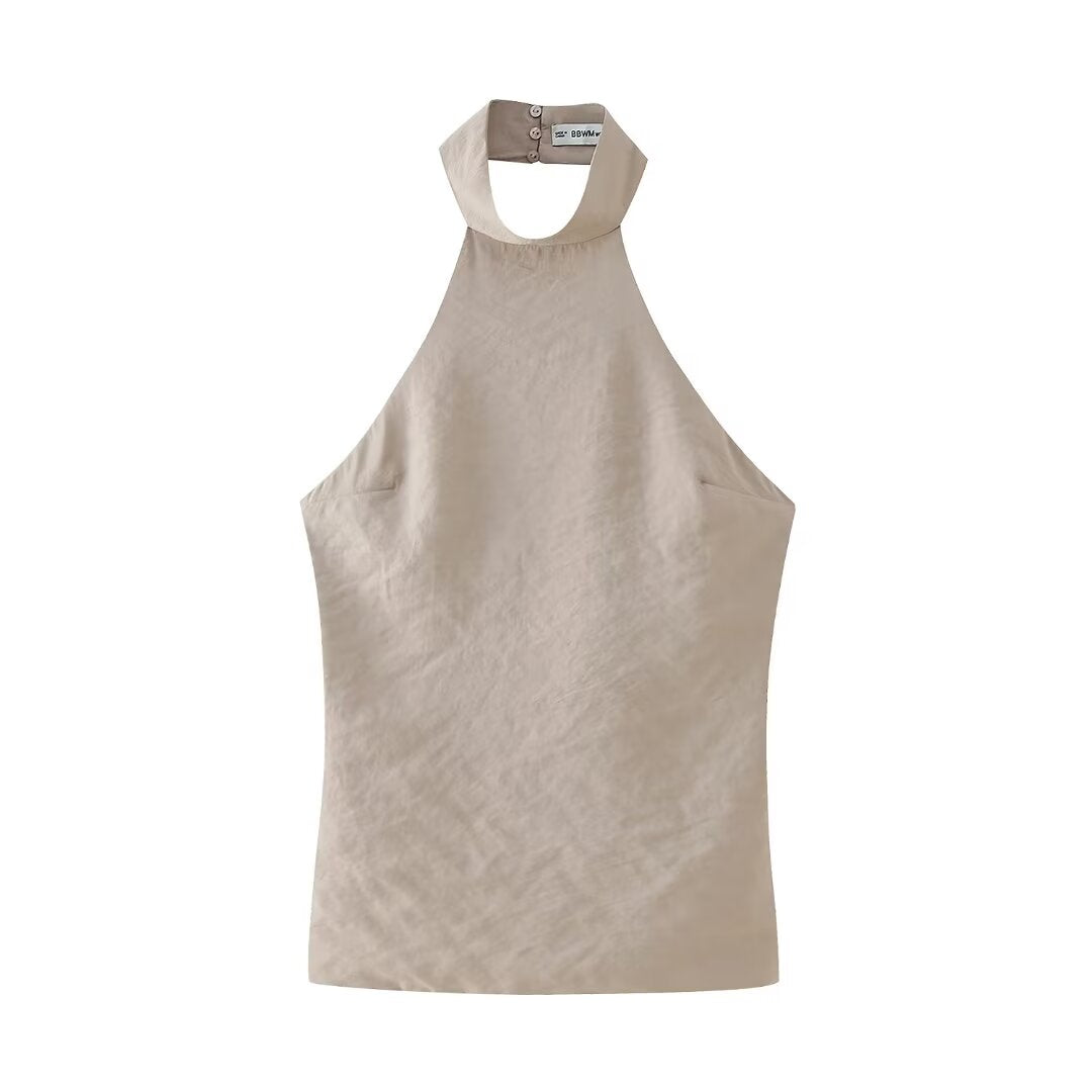 Women's Street Backless Hanging Collar Top
