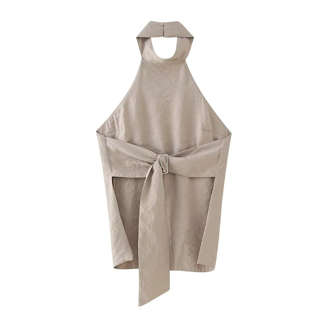 Women's Street Backless Hanging Collar Top