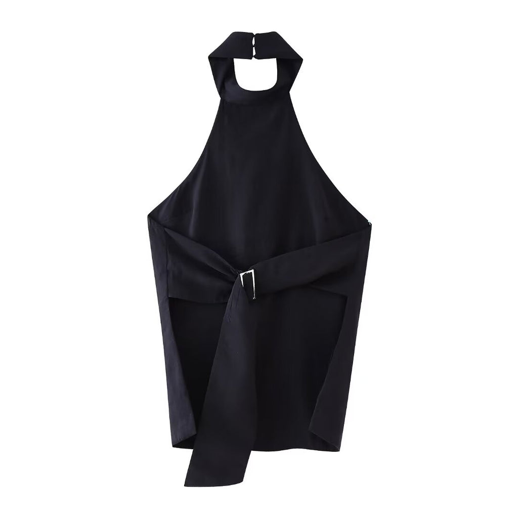Women's Street Backless Hanging Collar Top