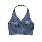 's Clothes French All Match Halter Sleeveless Skinny Short Denim