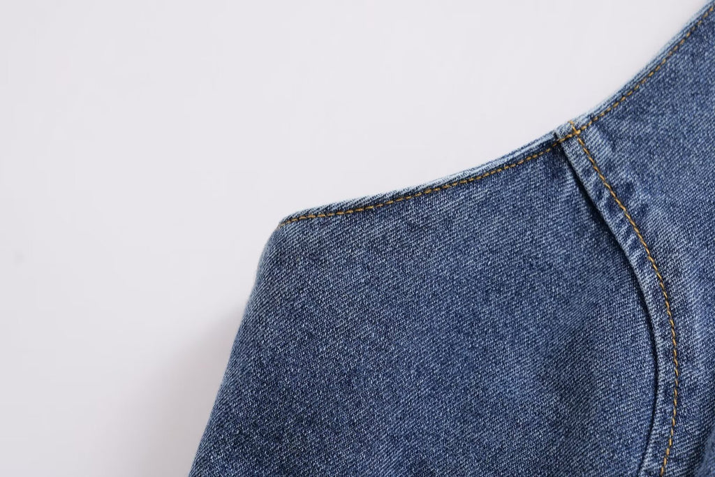 's Clothes French All Match Halter Sleeveless Skinny Short Denim