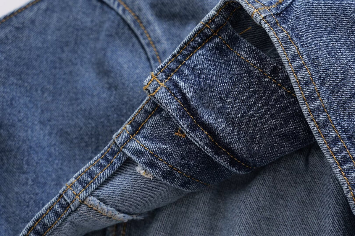 's Clothes French All Match Halter Sleeveless Skinny Short Denim