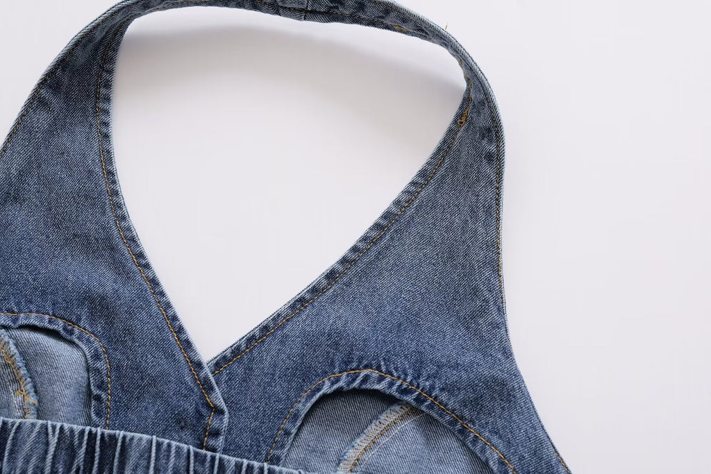 's Clothes French All Match Halter Sleeveless Skinny Short Denim