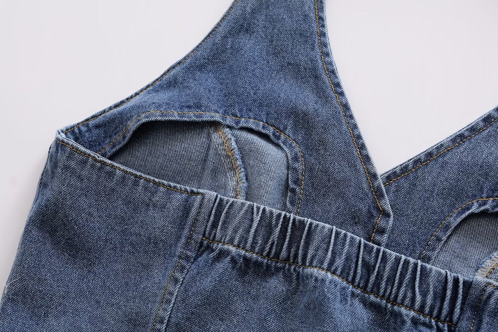 's Clothes French All Match Halter Sleeveless Skinny Short Denim