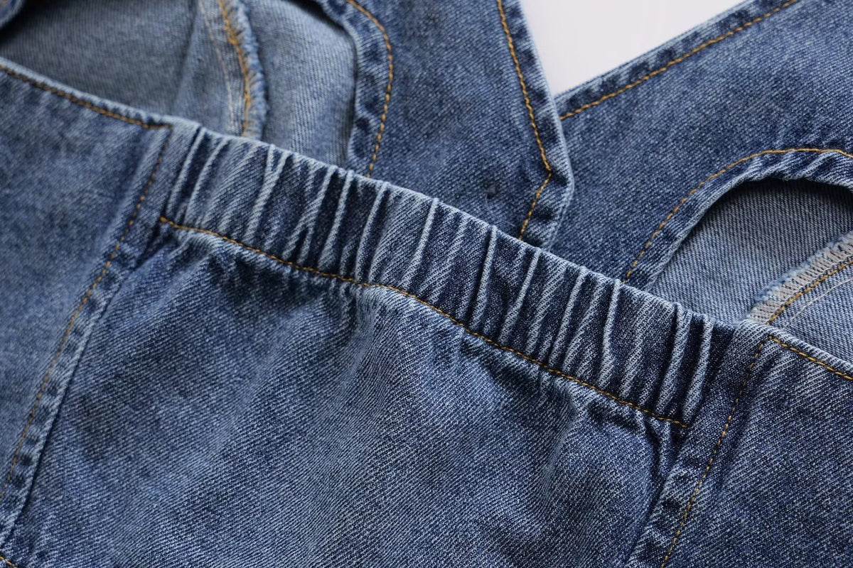 's Clothes French All Match Halter Sleeveless Skinny Short Denim