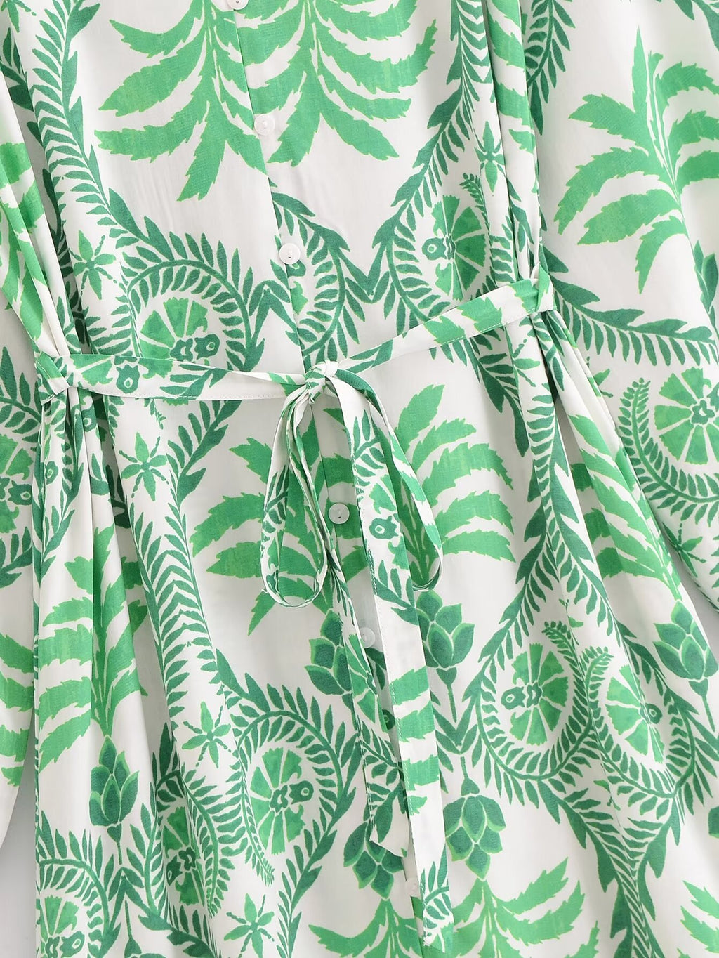 Women's V-Neck Tropical Belted Button Split Maxi Dress