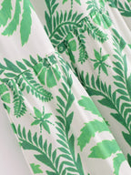 Women's V-Neck Tropical Belted Button Split Maxi Dress
