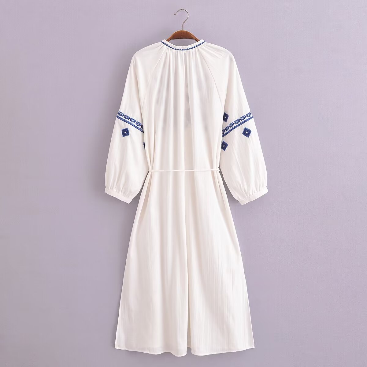 Women's Embroidered Floral V-Neck Lantern-Sleeve Dress