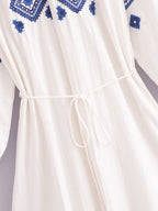 Women's Embroidered Floral V-Neck Lantern-Sleeve Dress