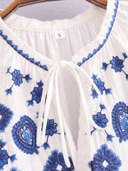 Women's Embroidered Floral V-Neck Lantern-Sleeve Dress